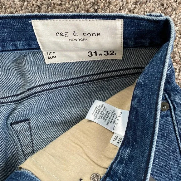Rag & Bone Men's Fit 2 Blue Jeans - Size 31" x 32" - Picture 3 of 4